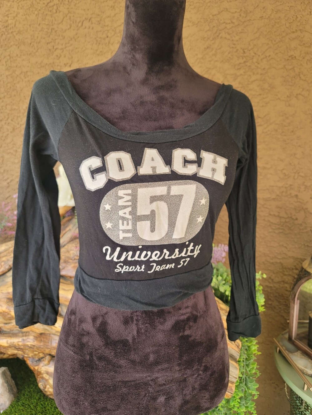 Vintage Coach Team 57 Black Graphic Long Sleeve Crop Top